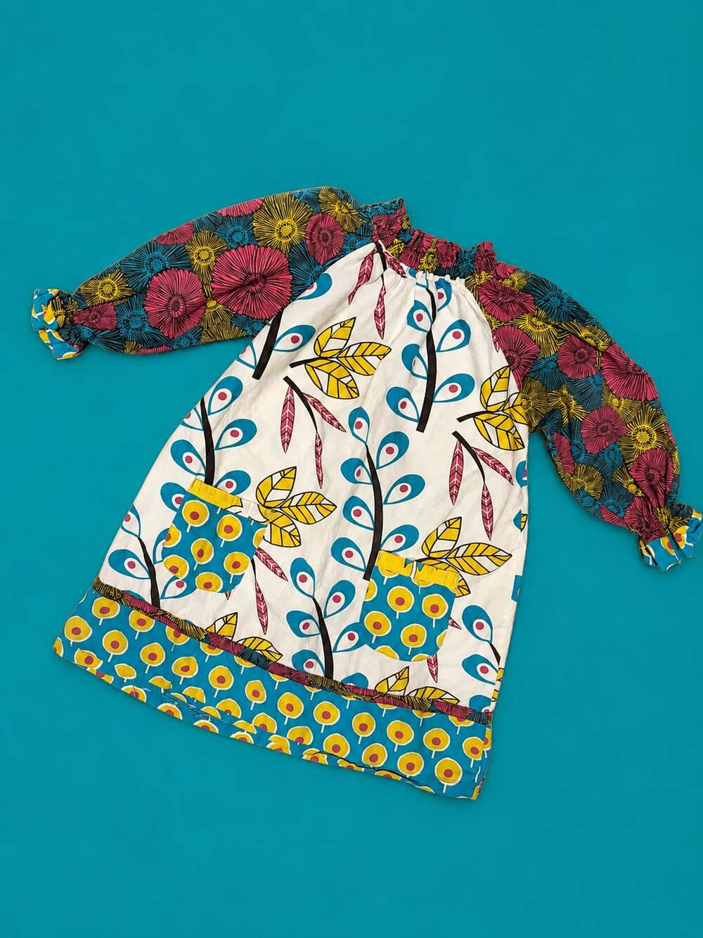 Jelly the Pug Floral Long Sleeve Peasant Dress with Pockets
